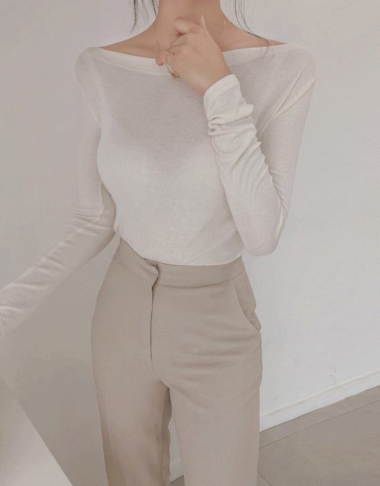 멜리 여리 입술넥 긴팔 티셔츠 (핑크/아이보리/소라/블랙)